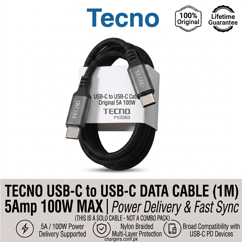 TECNO TYPE C TO TYPE C CABLE 5 AMP 100W