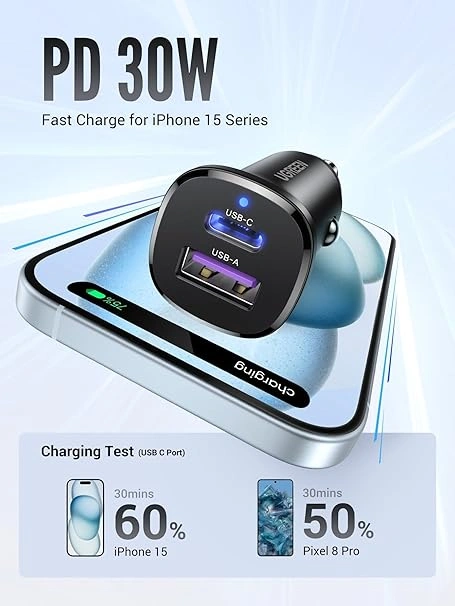 UGREEN 30W Car Charger UGREEN Type-C USB Dual Port Car Charger
