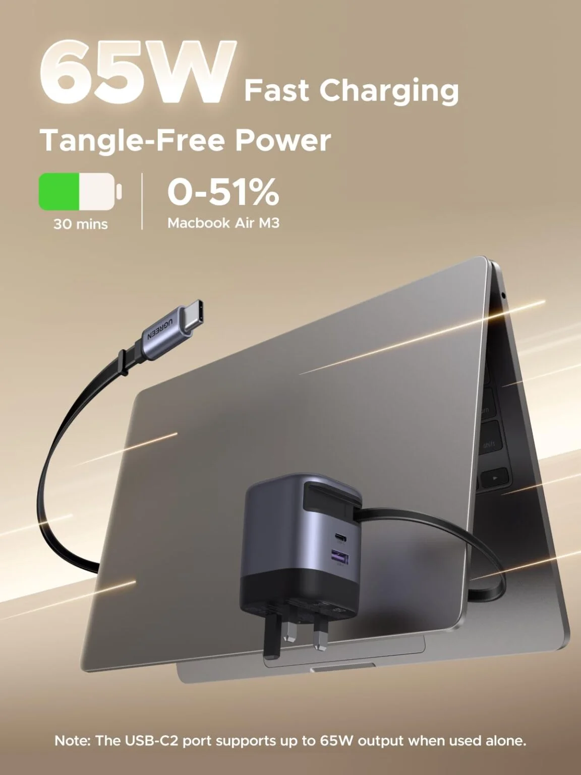 UGREEN 65W Nexode Charger With Retractable USB C Cable UGREEN 65W Nexode Charger with Retractable USB C Cable