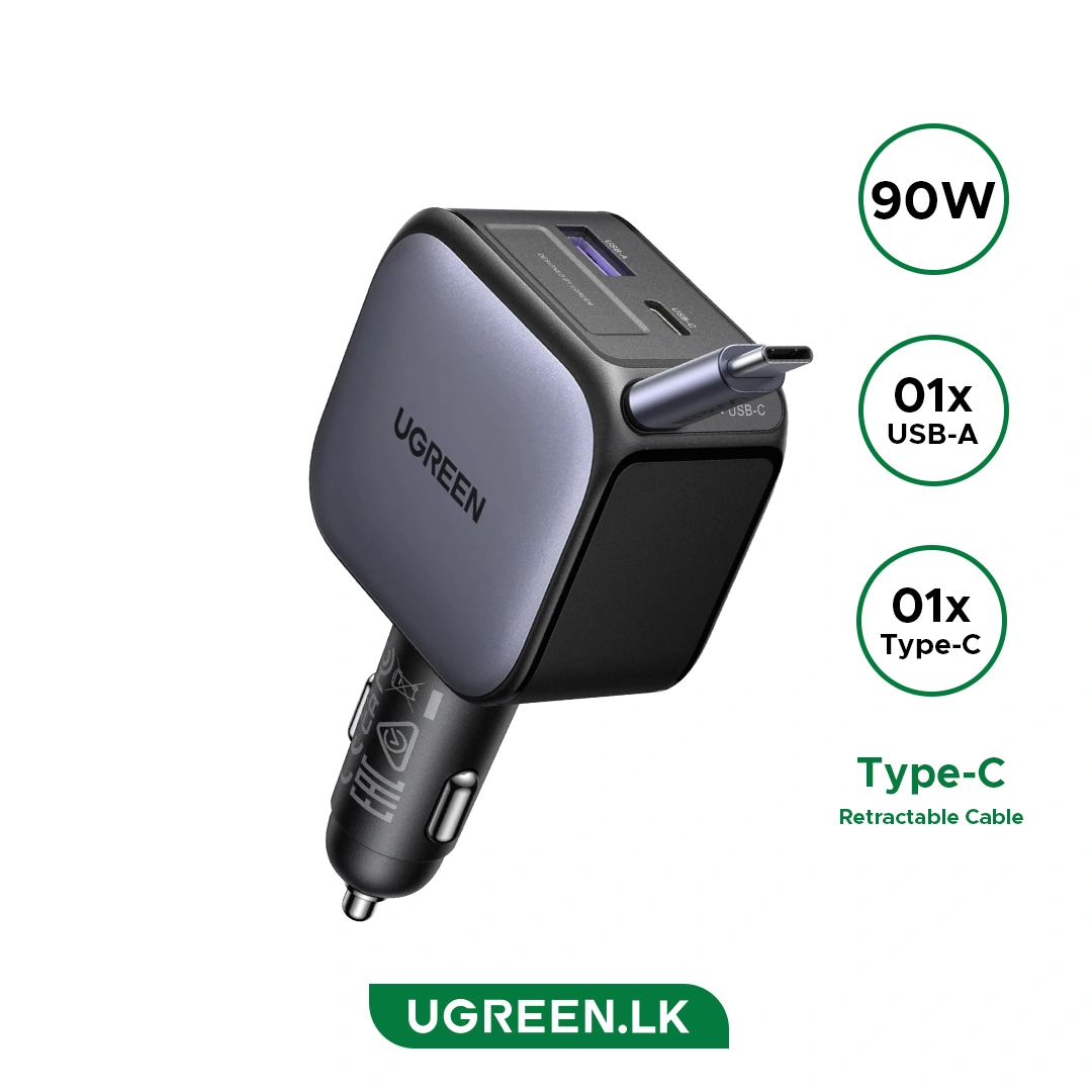 UGREEN 90W Car Charger Retractable Cable Nexode Series