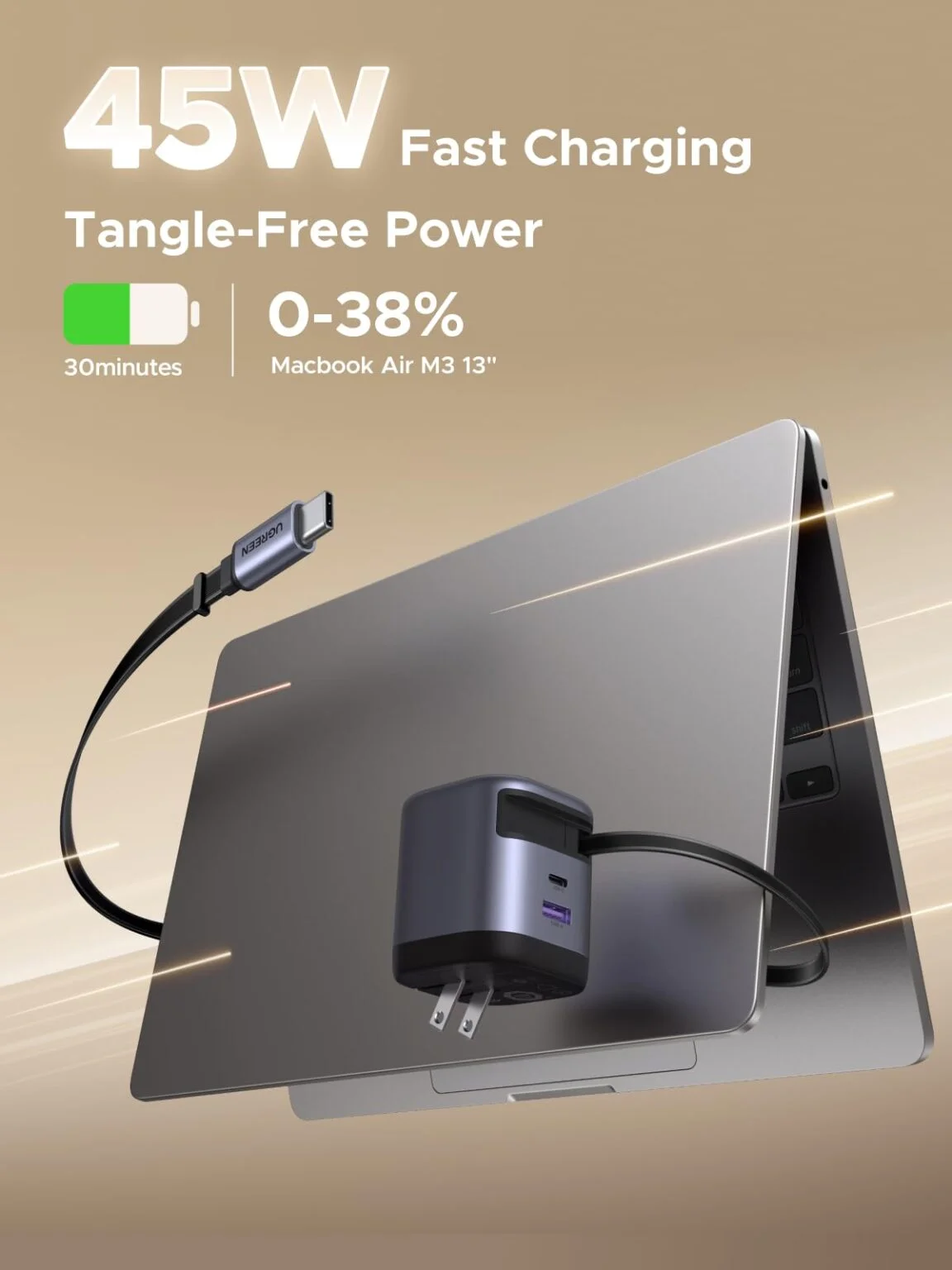 UGREEN Nexode 45W Charger with Retractable Cable