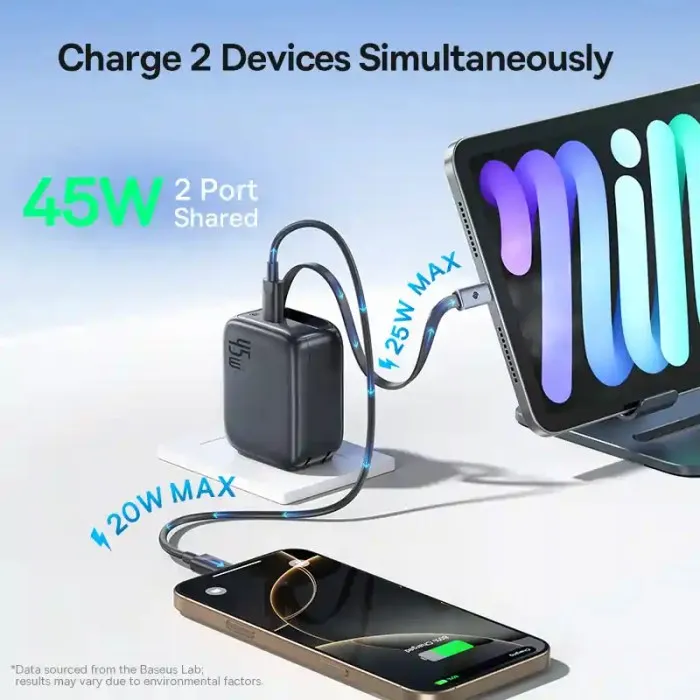 Baseus 45W enercore Charger with Retractable Cable