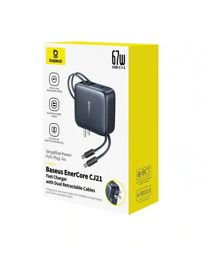 Baseus enercore 67W Charger with Retractable Cables